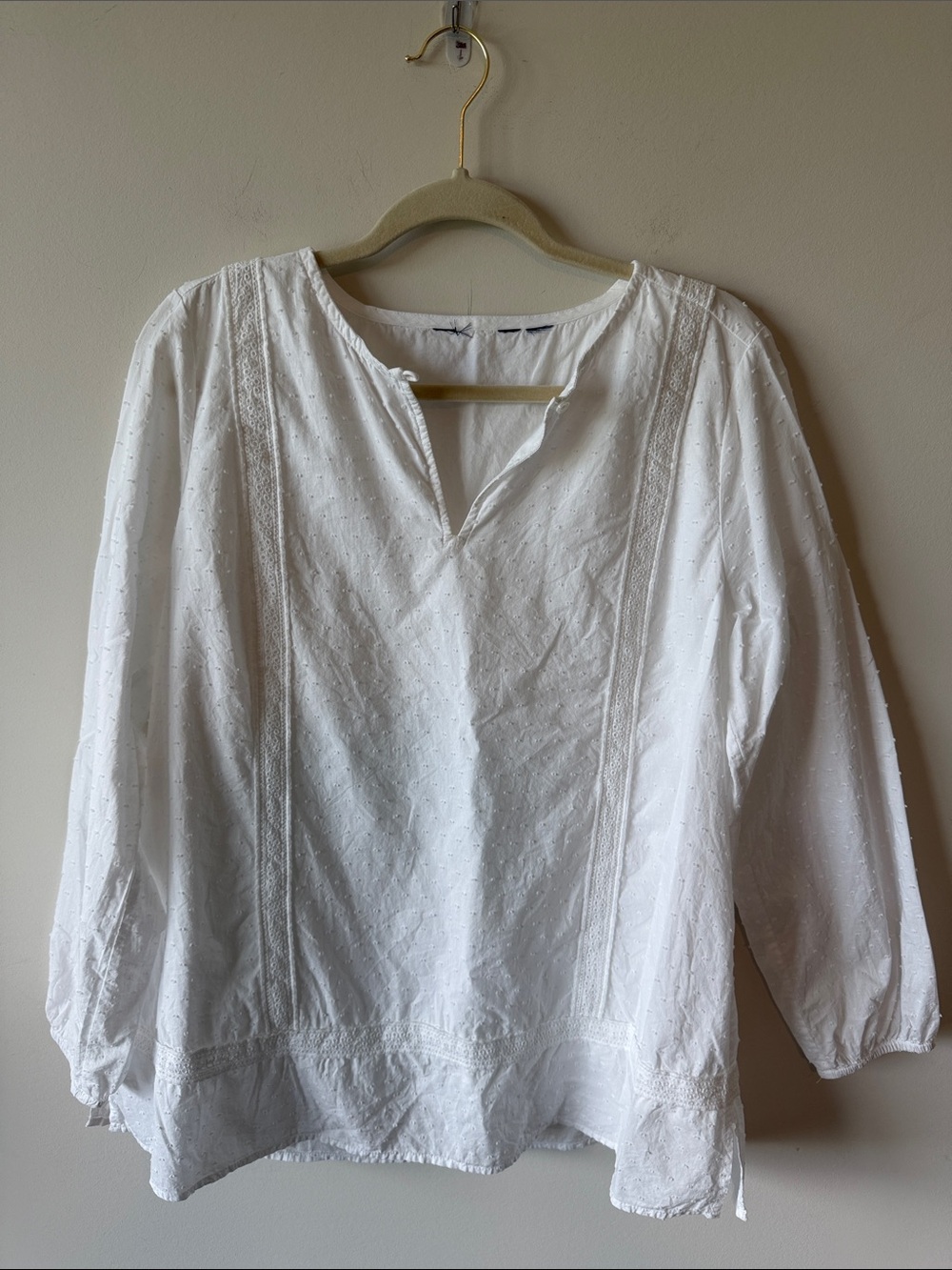 Lands' End White Embroidered Cotton Peasant Tunic